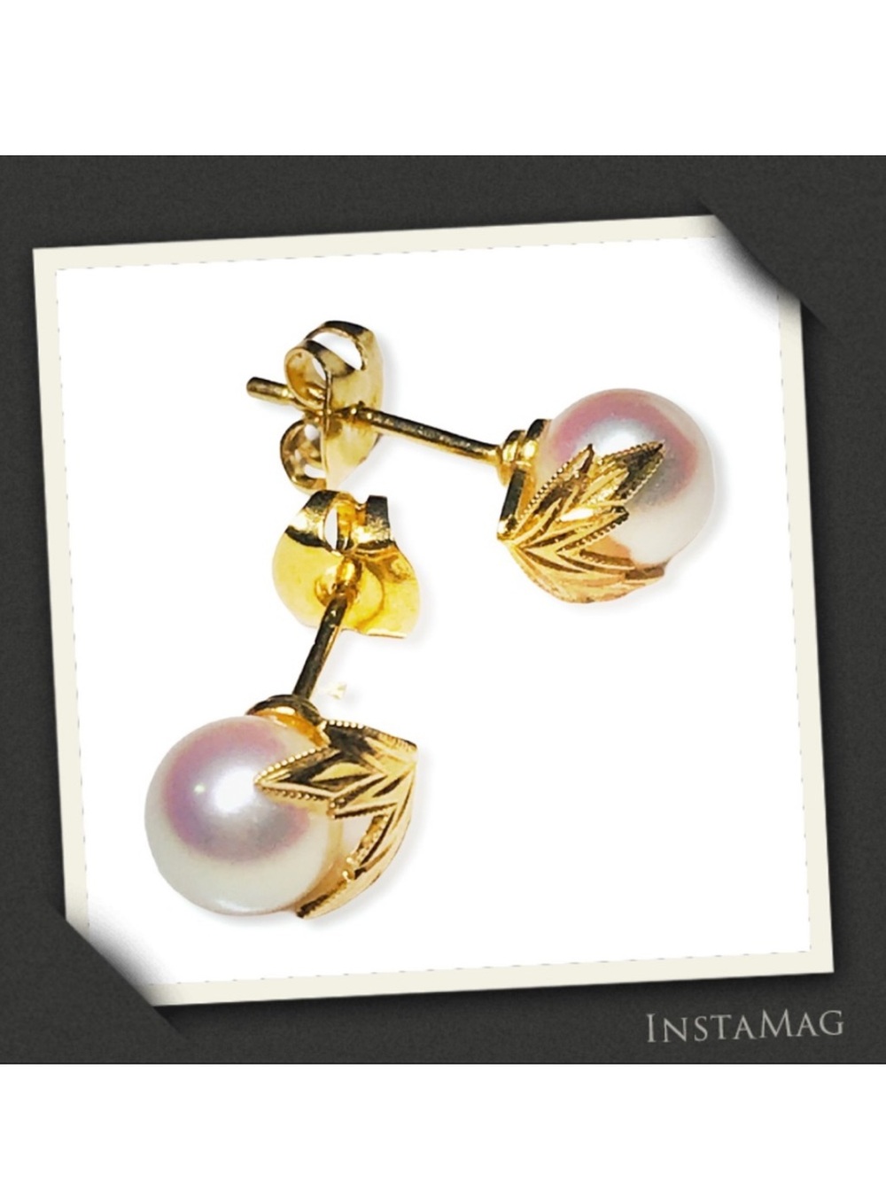 MIKIMOTO Akoya Pearl w/18KT Gold Leaves Earrings